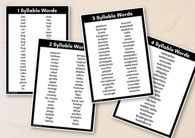 Syllable Words for Kindergarten
