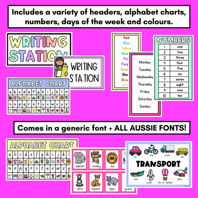 Kindergarten Writing Station - Vocabulary and Writing Prompts for Kindergarten and Grade 1