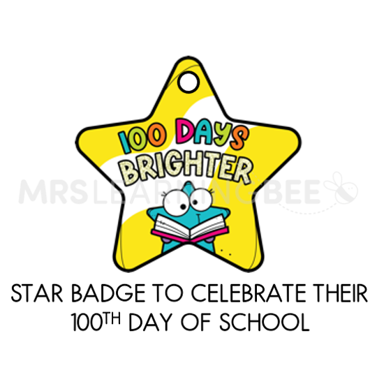 100 Days of School - 100 Days Brighter Star Tag