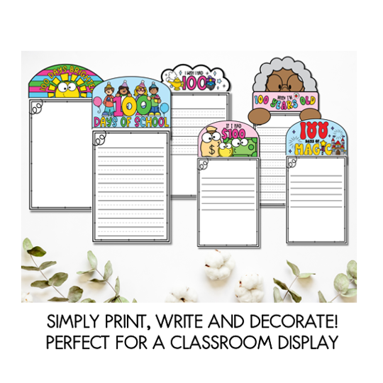 100 Days of School Writing Templates & Crafts