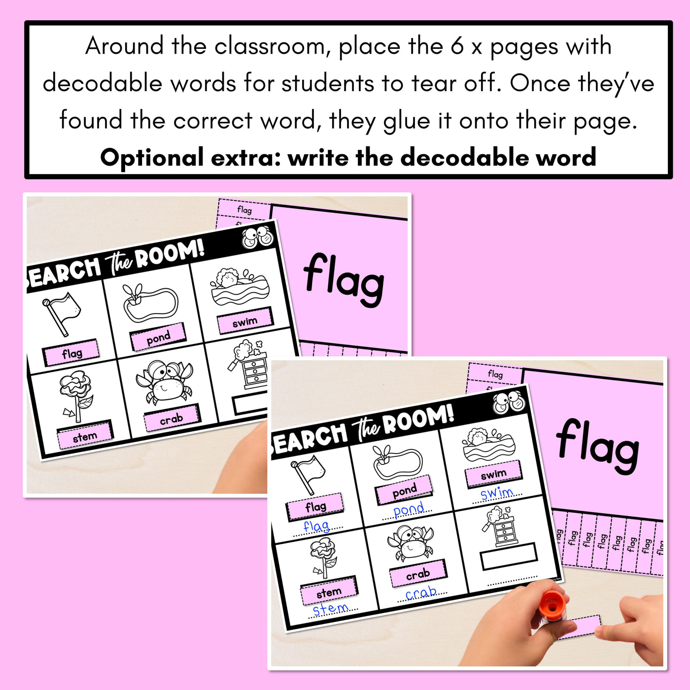 READ THE ROOM - Decodable Words Phonics Activity - CVCC CCVC Mixed Words