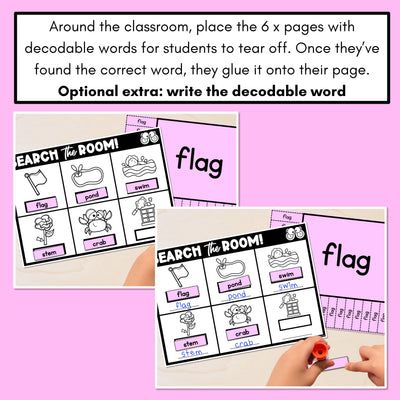 READ THE ROOM - Decodable Words Phonics Activity - CVCC CCVC Mixed Words