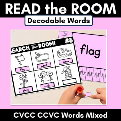 READ THE ROOM - Decodable Words Phonics Activity - CVCC CCVC Mixed Words