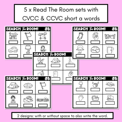 READ THE ROOM - Decodable Words Phonics Activity - CVCC CCVC Short A Words