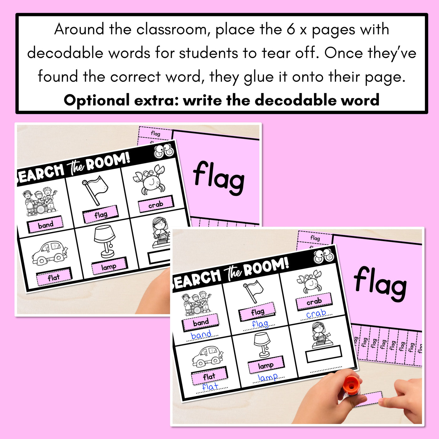 READ THE ROOM - Decodable Words Phonics Activity - CVCC CCVC Short A Words