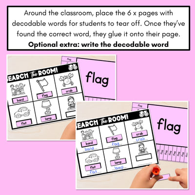 READ THE ROOM - Decodable Words Phonics Activity - CVCC CCVC Short A Words