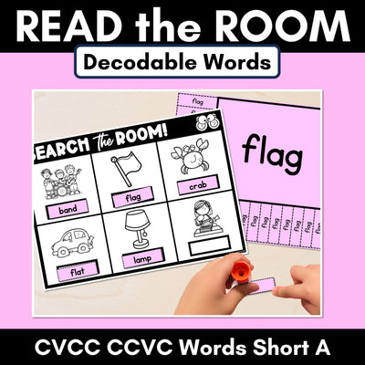 READ THE ROOM - Decodable Words Phonics Activity - CVCC CCVC Short A Words