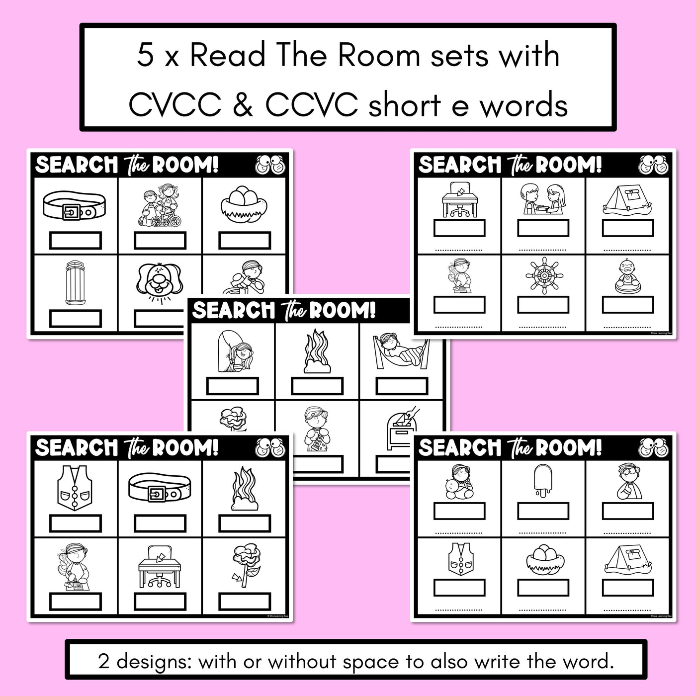 READ THE ROOM - Decodable Words Phonics Activity - CVCC CCVC Short E Words