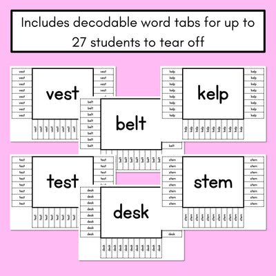 READ THE ROOM - Decodable Words Phonics Activity - CVCC CCVC Short E Words