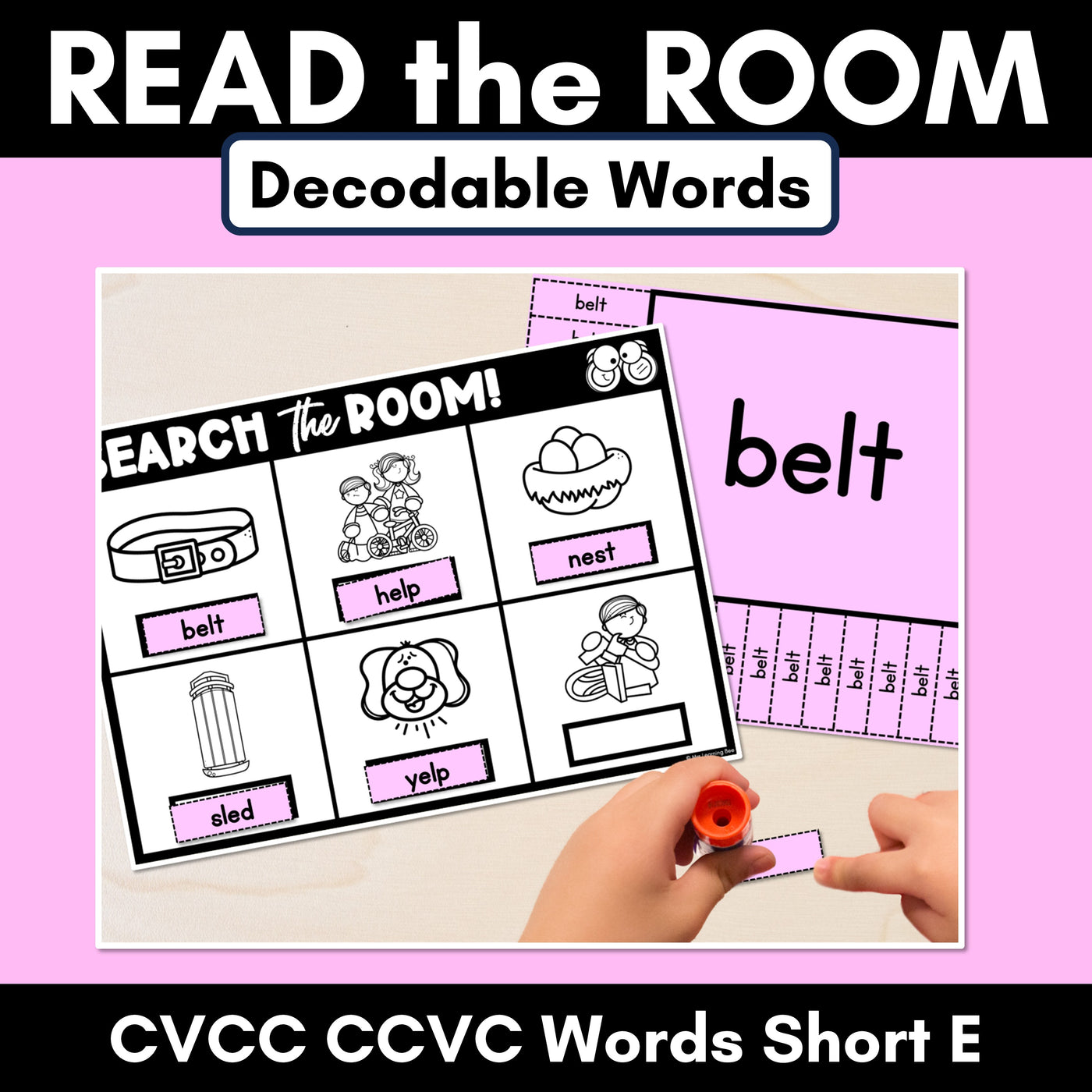 READ THE ROOM - Decodable Words Phonics Activity - CVCC CCVC Short E Words