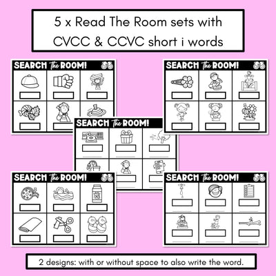 READ THE ROOM - Decodable Words Phonics Activity - CVCC CCVC Short I Words