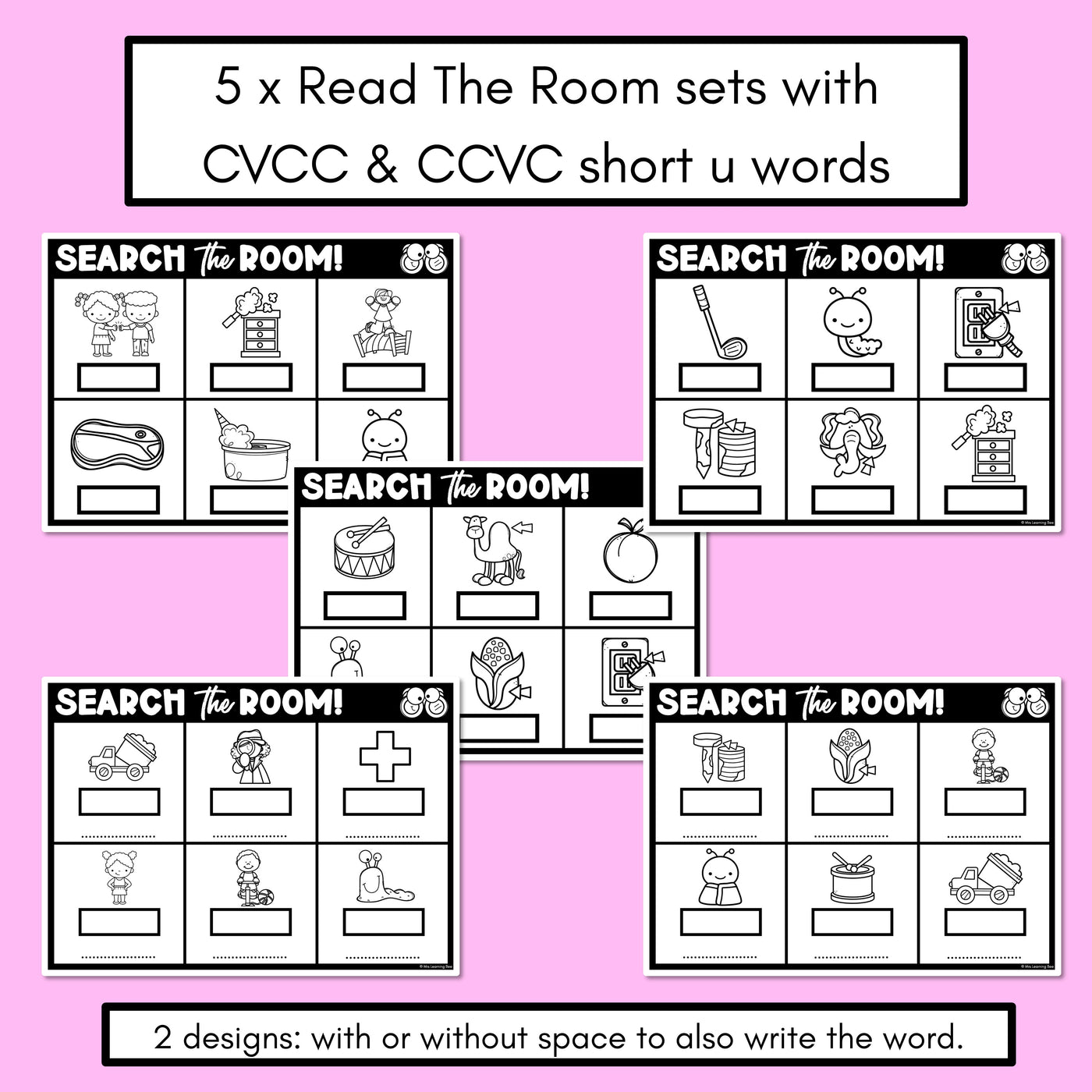 READ THE ROOM - Decodable Words Phonics Activity - CVCC CCVC Short U Words