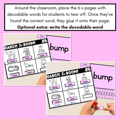 READ THE ROOM - Decodable Words Phonics Activity - CVCC CCVC Short U Words