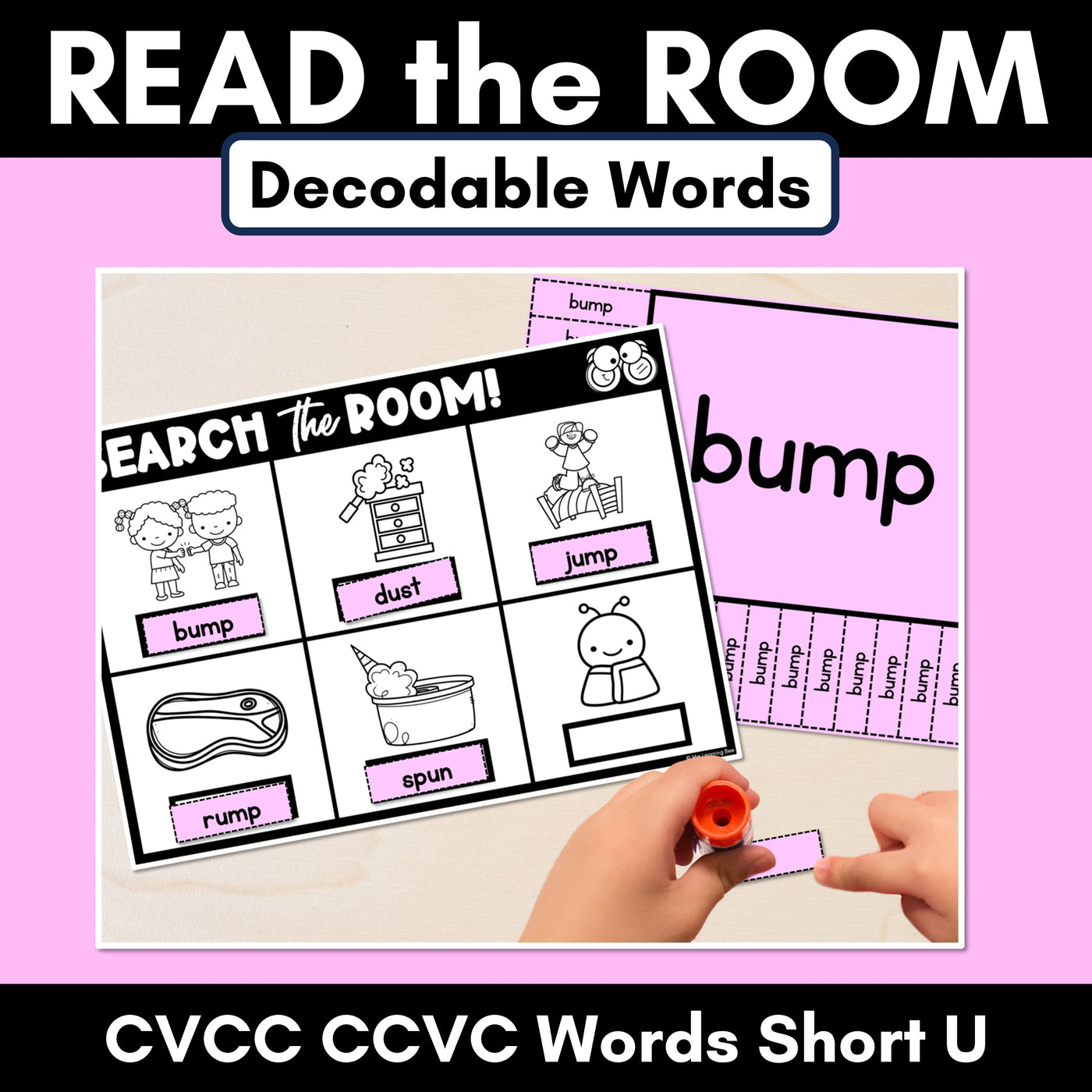 READ THE ROOM - Decodable Words Phonics Activity - CVCC CCVC Short U Words