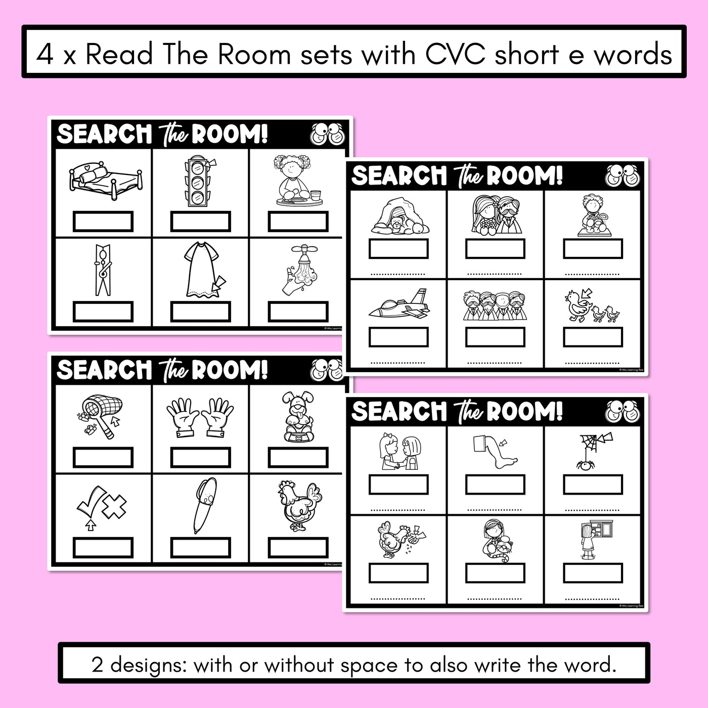 READ THE ROOM - Decodable Words Phonics Activity - CVC Short E Words