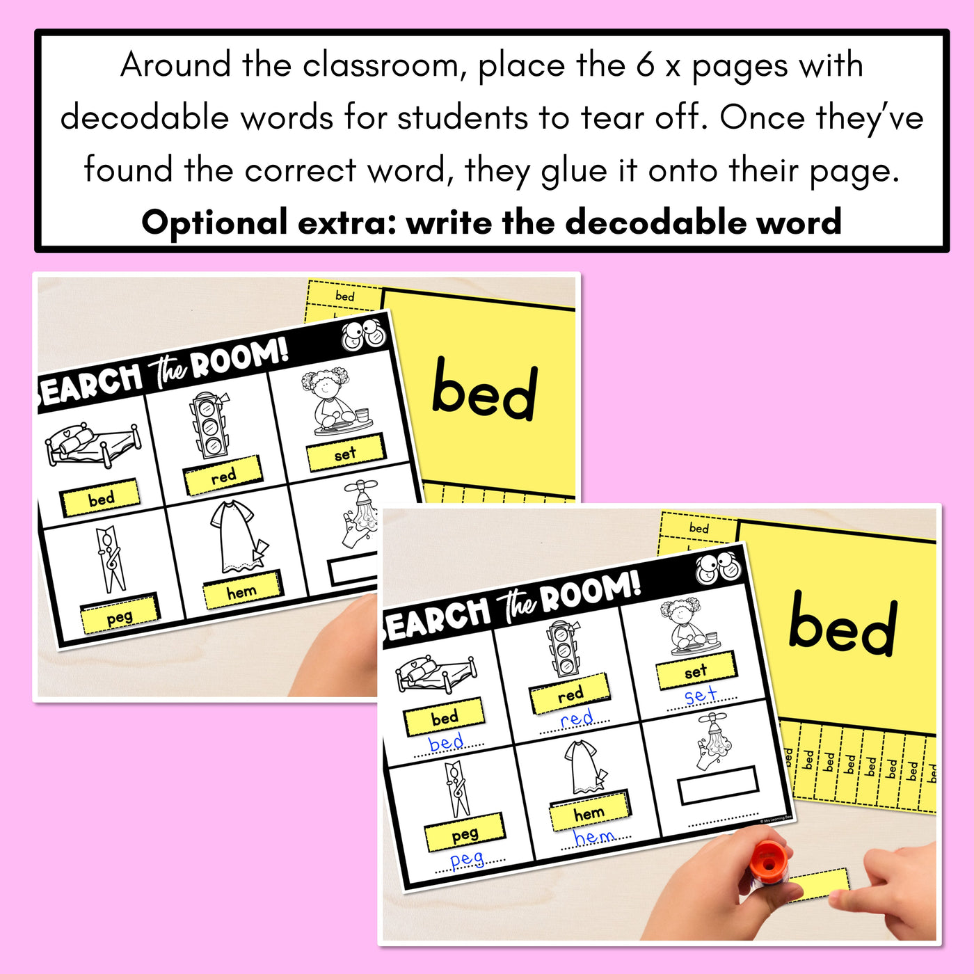 READ THE ROOM - Decodable Words Phonics Activity - CVC Short E Words