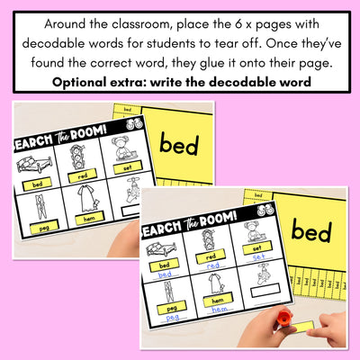 READ THE ROOM - Decodable Words Phonics Activity - CVC Short E Words