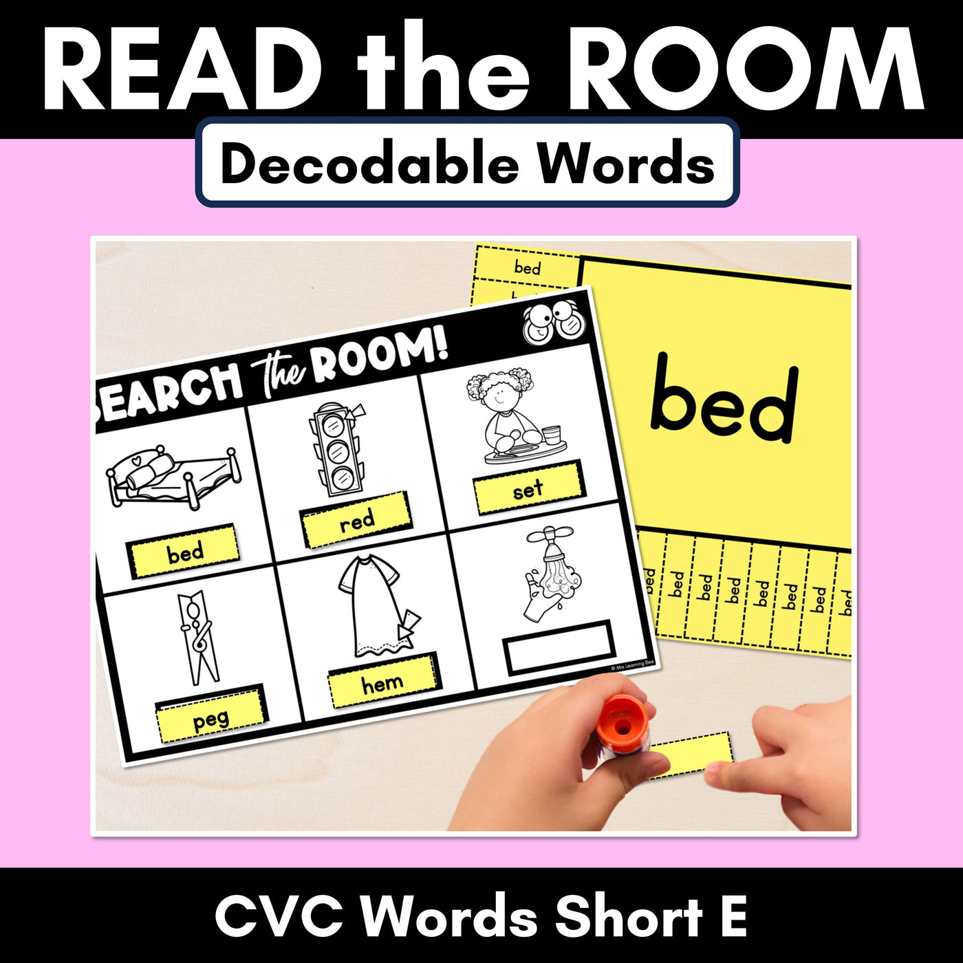 READ THE ROOM - Decodable Words Phonics Activity - CVC Short E Words