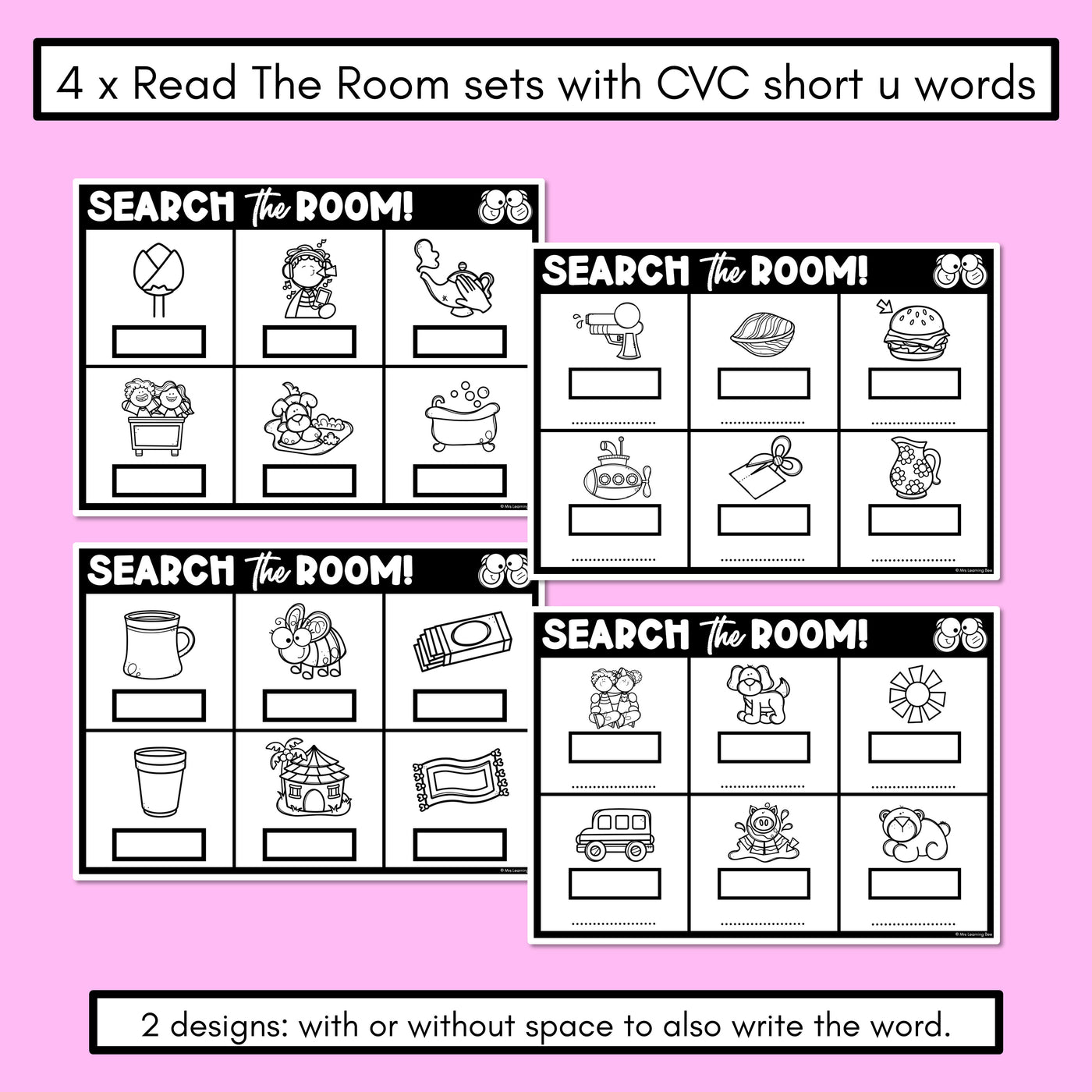 READ THE ROOM - Decodable Words Phonics Activity - CVC Short U Words