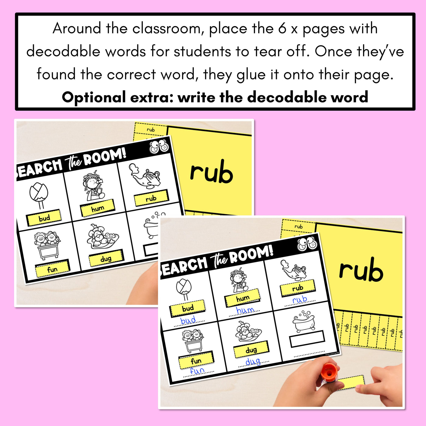 READ THE ROOM - Decodable Words Phonics Activity - CVC Short U Words