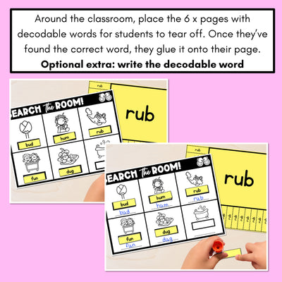 READ THE ROOM - Decodable Words Phonics Activity - CVC Short U Words