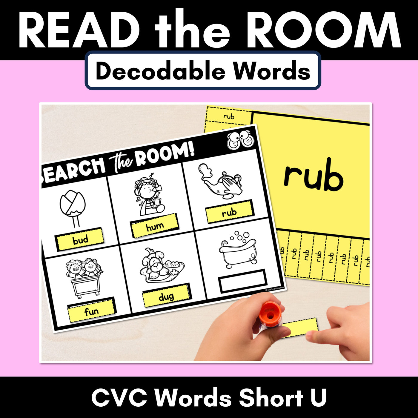 READ THE ROOM - Decodable Words Phonics Activity - CVC Short U Words