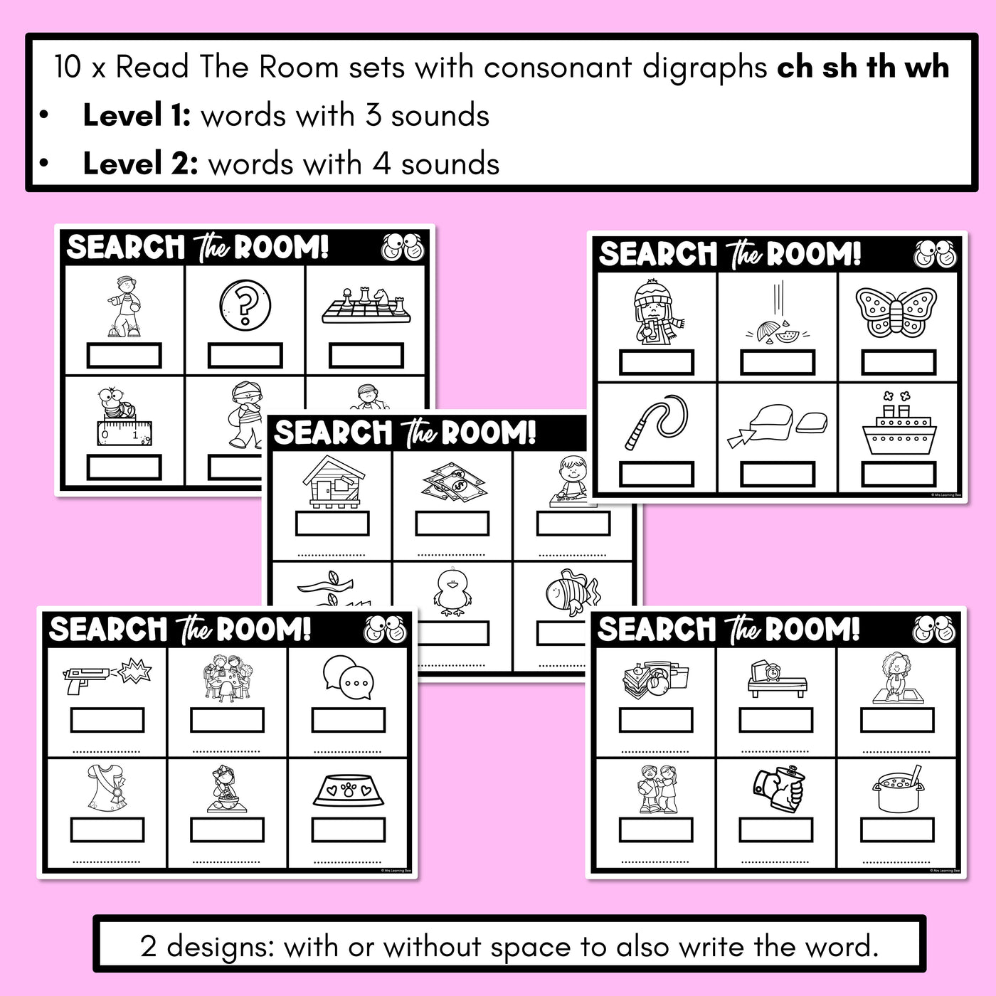 READ THE ROOM - Decodable Words Phonics Activity - Consonant Digraph CH TH SH WH