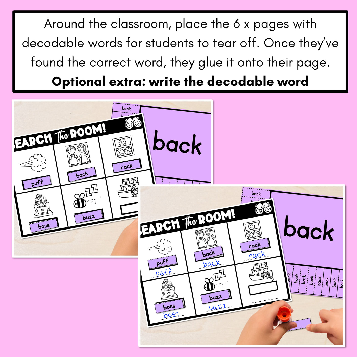 READ THE ROOM - Decodable Words Phonics Activity - Consonant Digraph LL SS CK FF ZZ