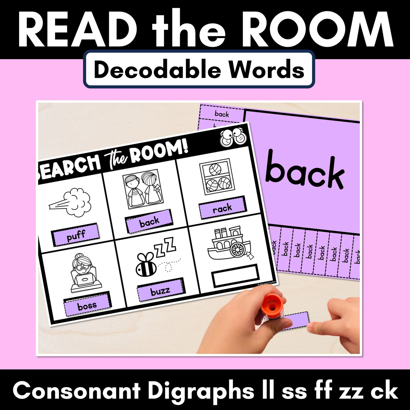 READ THE ROOM - Decodable Words Phonics Activity - Consonant Digraph LL SS CK FF ZZ