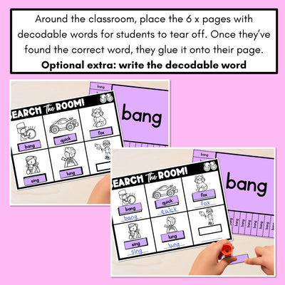 READ THE ROOM - Decodable Words Phonics Activity - Consonant Digraph NG QU and X