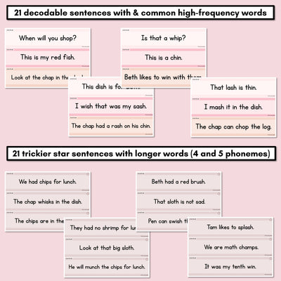 Neutral Consonant Digraphs CH SH TH WH Decodable Words and Sentence Cards