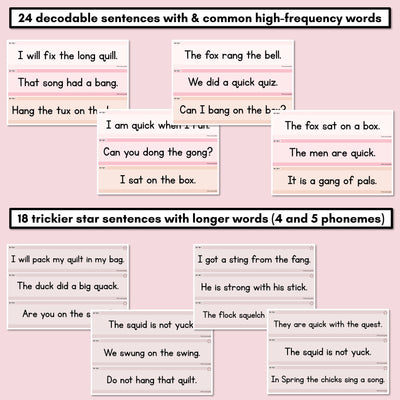 Neutral Consonant Digraphs QU NG + X Decodable Words and Sentence Cards