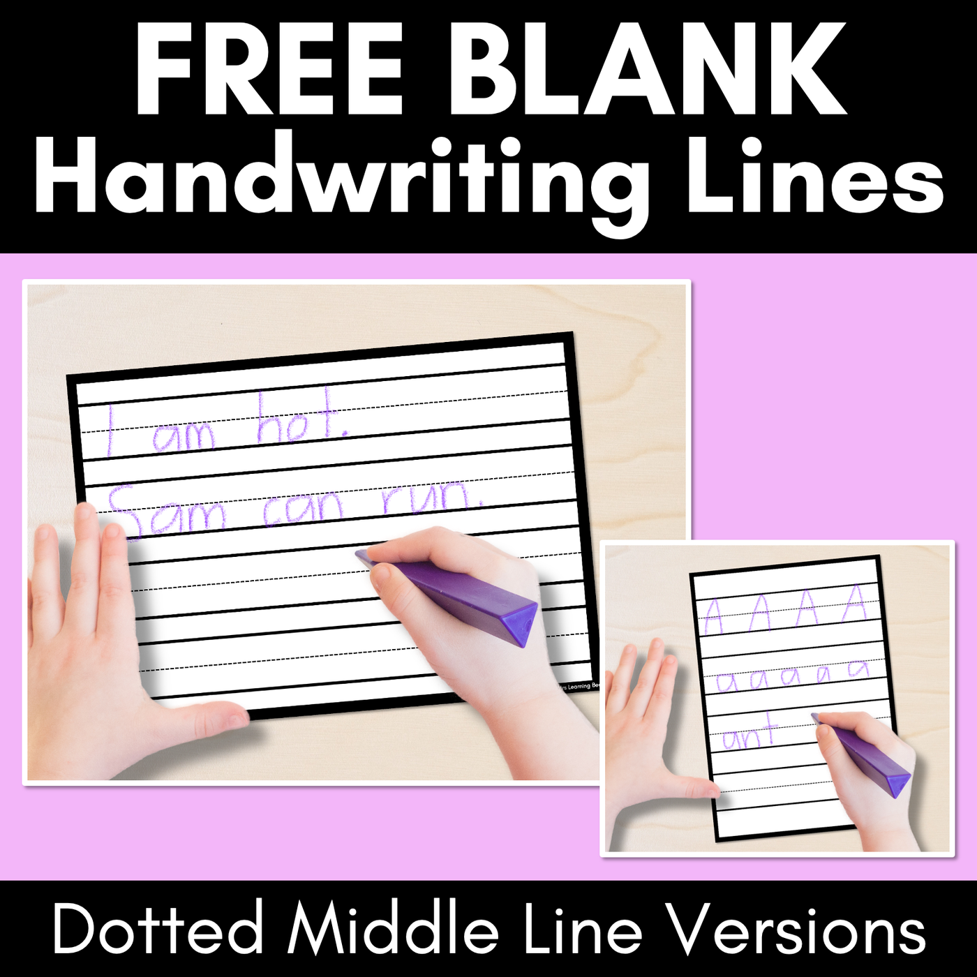 Free Blank Handwriting Worksheets - DOTTED MIDDLE LINE VERSION