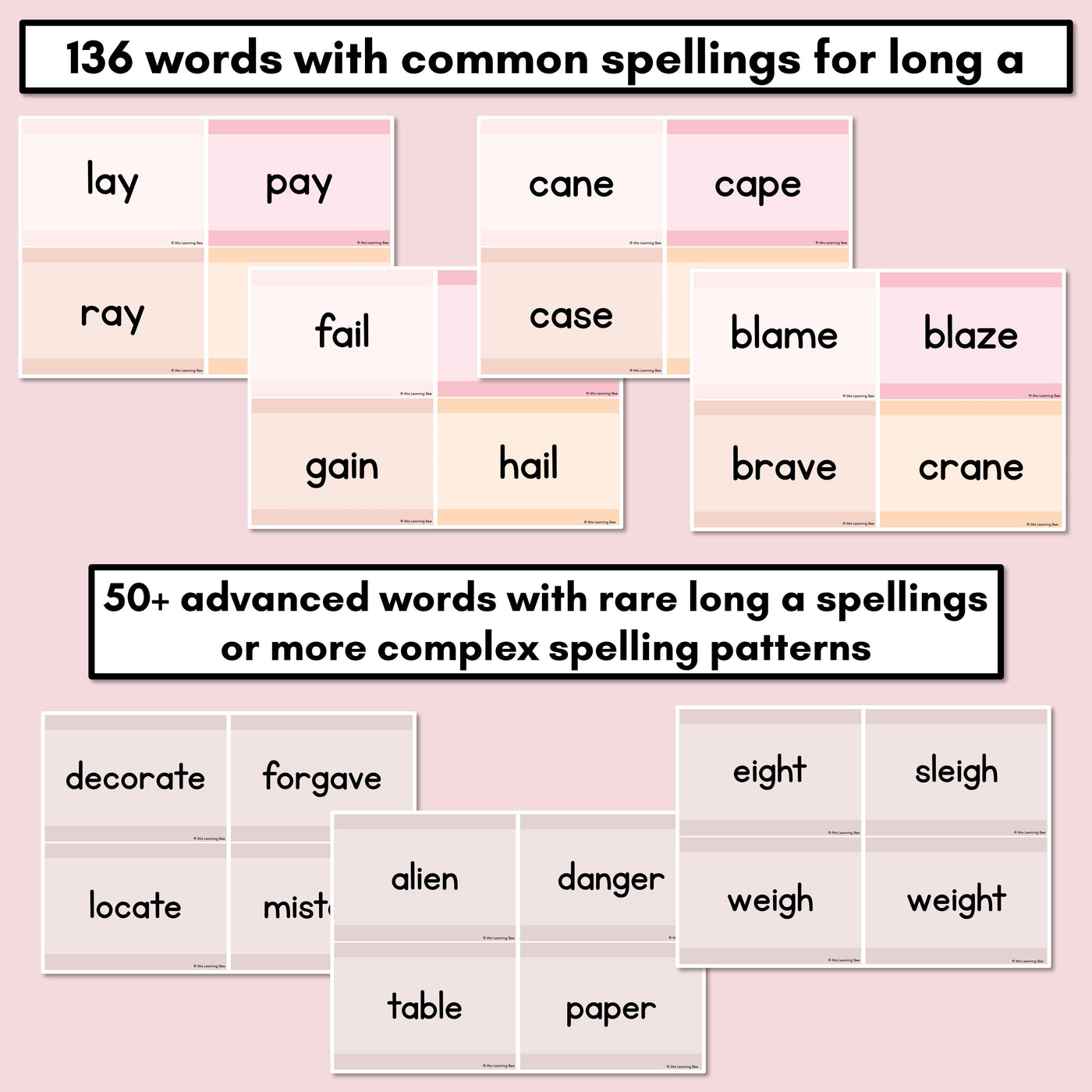 Neutral Long Vowel A Decodable Words and Sentence Cards