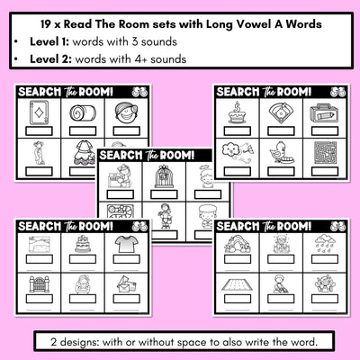 READ THE ROOM - Decodable Words Phonics Activity - Long Vowel A Words