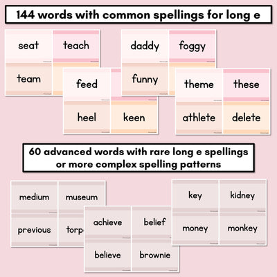 Neutral Long Vowel E Decodable Words and Sentence Cards - FREE