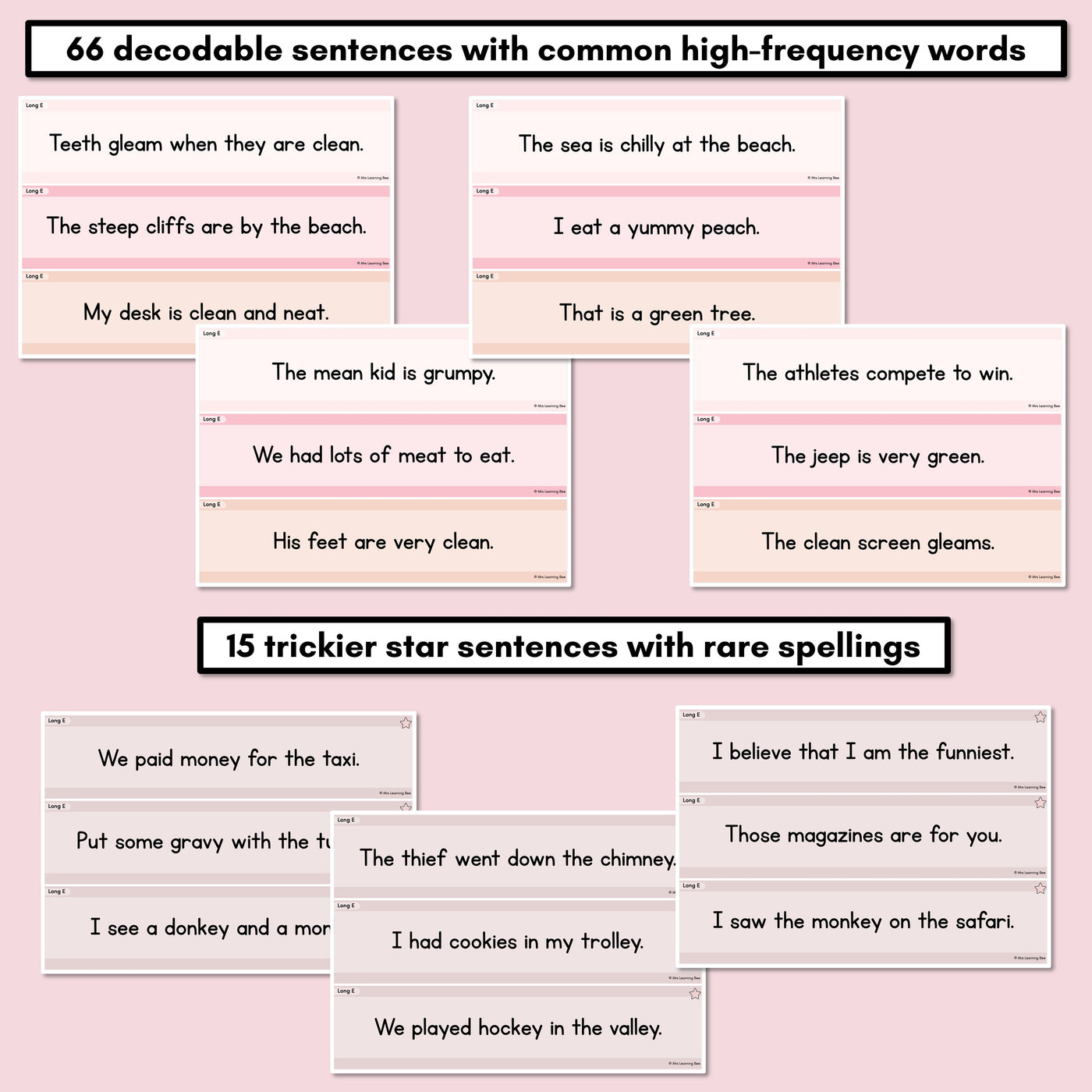 Neutral Long Vowel E Decodable Words and Sentence Cards - FREE