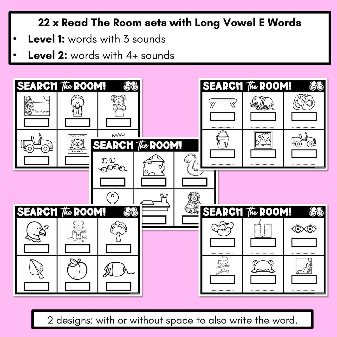 READ THE ROOM - Decodable Words Phonics Activity - Long Vowel E Words