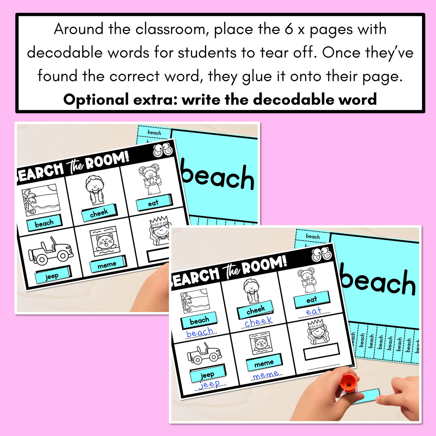 READ THE ROOM - Decodable Words Phonics Activity - Long Vowel E Words