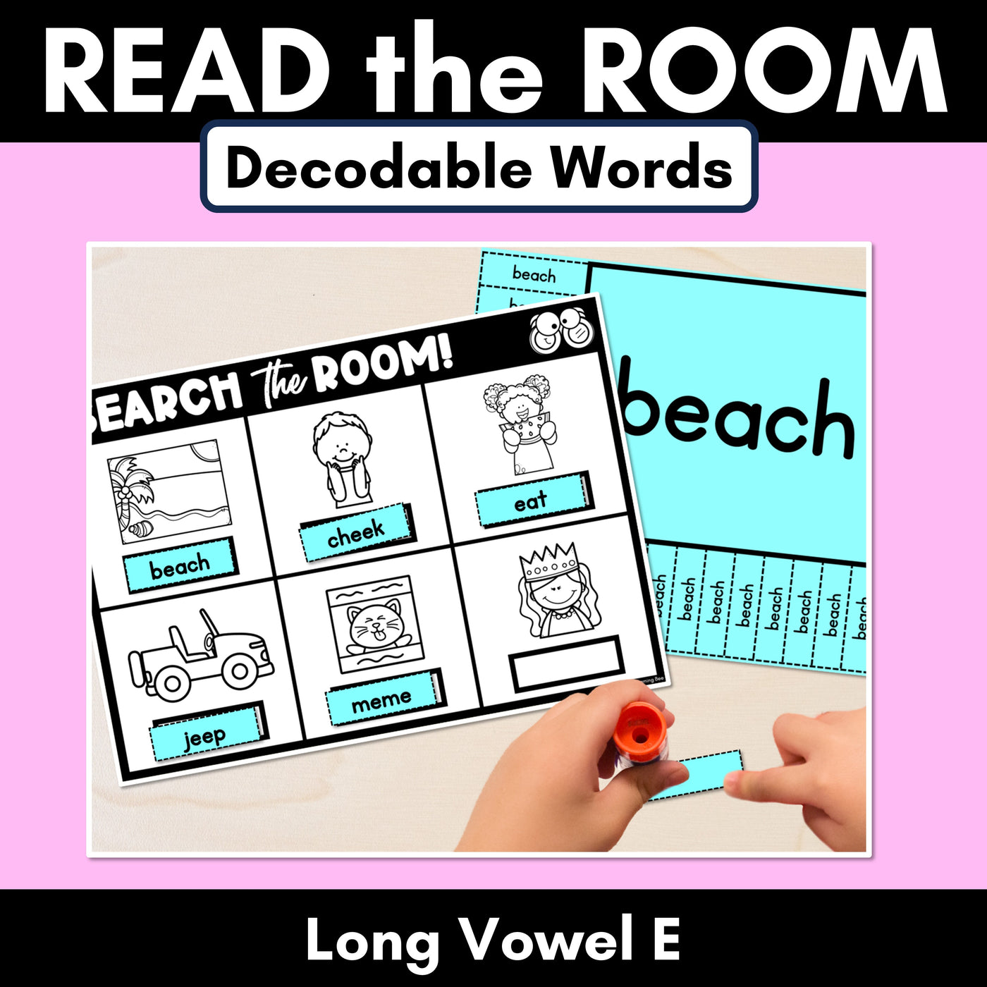 READ THE ROOM - Decodable Words Phonics Activity - Long Vowel E Words