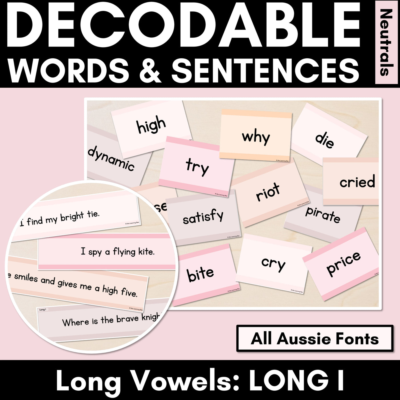 Neutral Long Vowel I Decodable Words and Sentence Cards