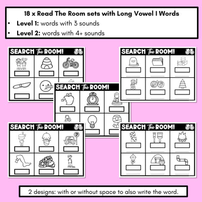 READ THE ROOM - Decodable Words Phonics Activity - Long Vowel I Words