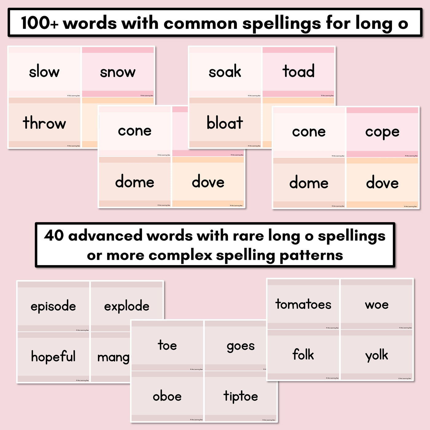 Neutral Long Vowel O Decodable Words and Sentence Cards