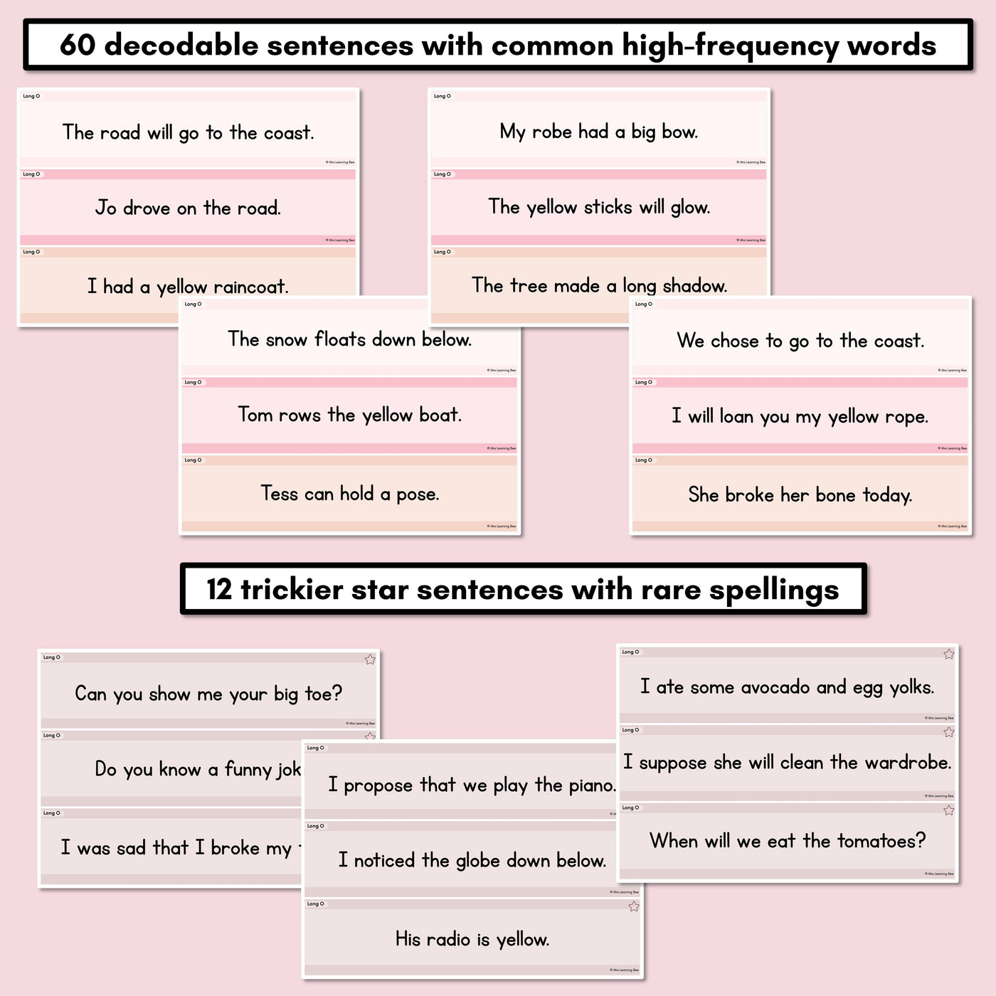 Neutral Long Vowel O Decodable Words and Sentence Cards
