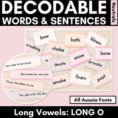 Neutral Long Vowel O Decodable Words and Sentence Cards