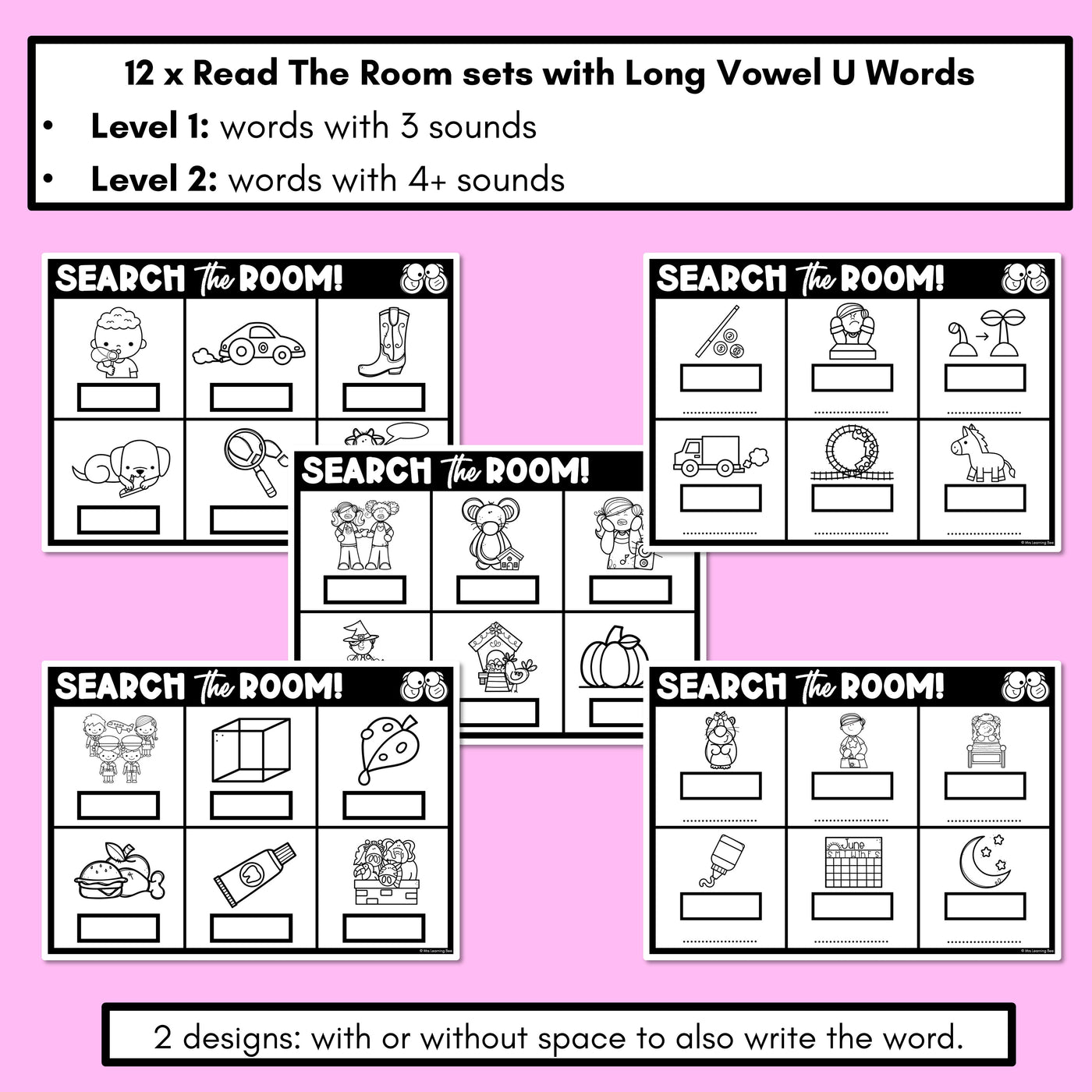 READ THE ROOM - Decodable Words Phonics Activity - Long Vowel U Words