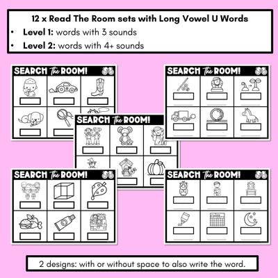 READ THE ROOM - Decodable Words Phonics Activity - Long Vowel U Words