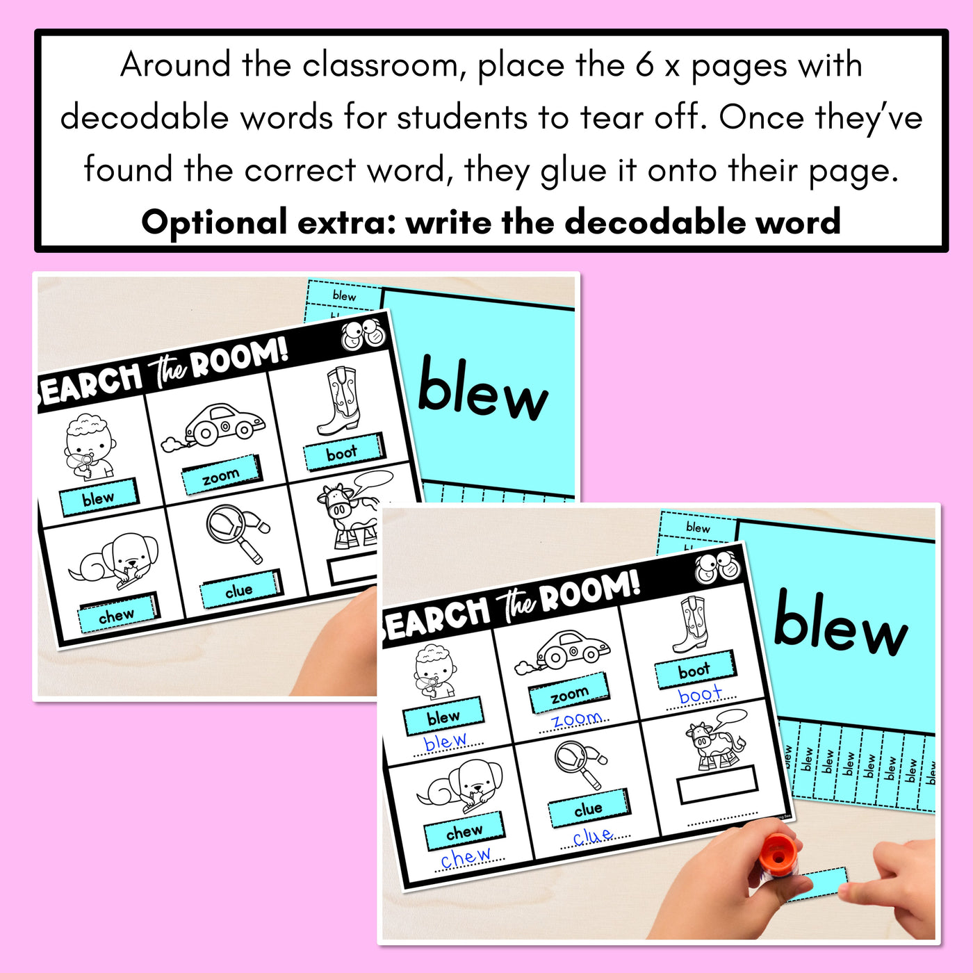 READ THE ROOM - Decodable Words Phonics Activity - Long Vowel U Words