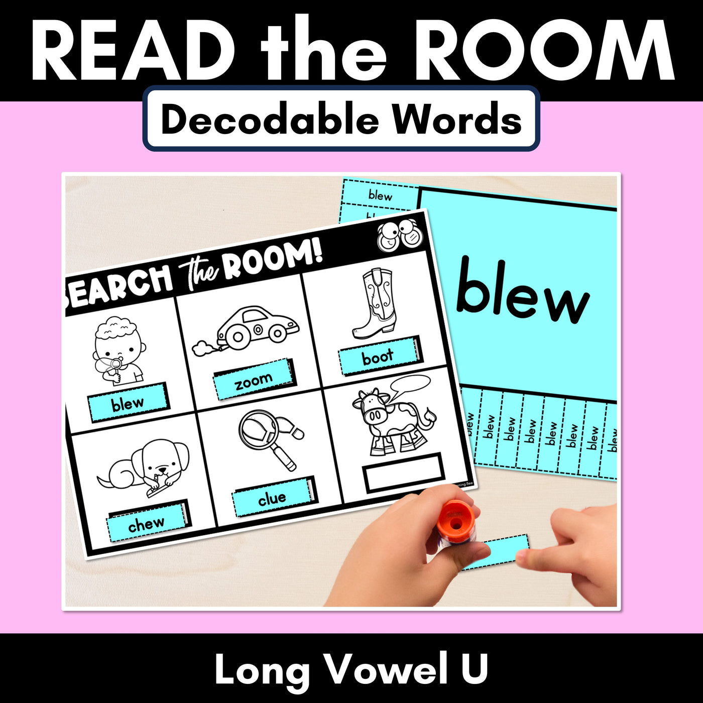 READ THE ROOM - Decodable Words Phonics Activity - Long Vowel U Words