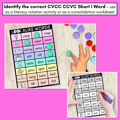 LOOKALIKE WORDS with CVCC CCVC Short I Words - Task Cards & Printables